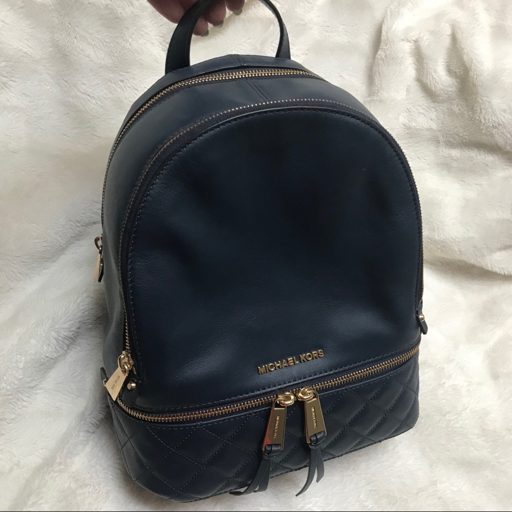 Michael Kors Leather Backpack Navy Quilted